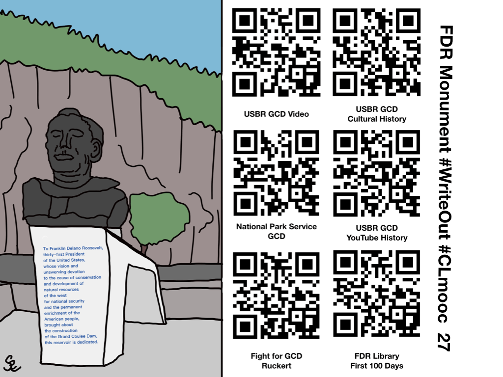 illustration of FDR monument with qr codes